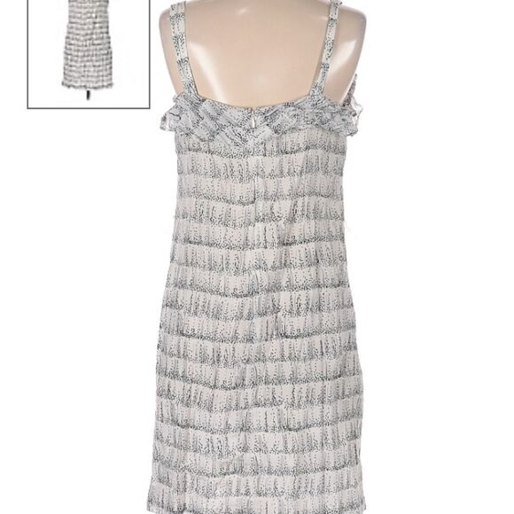 LOFT Ruffled Cotton Silk Spaghetti Strap Ivory Black Dress - Picture 3 of 7